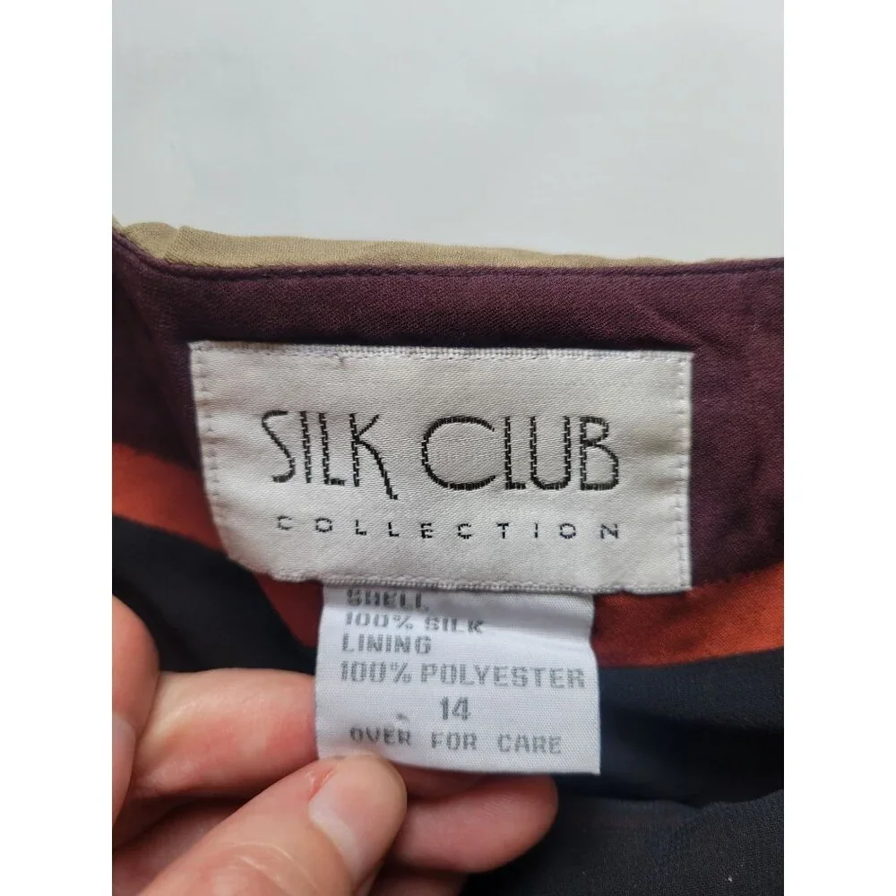 Silk Collections Burgundy Orange Long Maxi Skirt  Size 14 !00% Silk Old Money - Picture 7 of 9